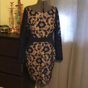 Long sleeve navy lace overlay dress